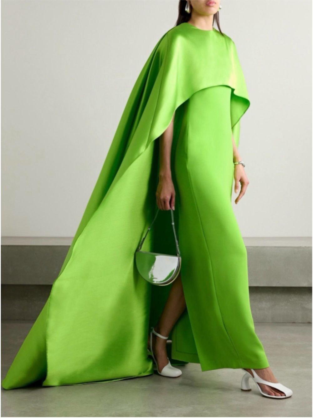 Solace London Leni Cape Effect Crepe Faille Gown Leaf Green UK 4 US 0 Bold Sleek